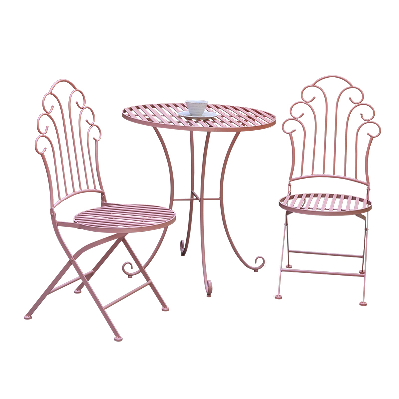 Metal Folding Table and Chair Dinning Set pink