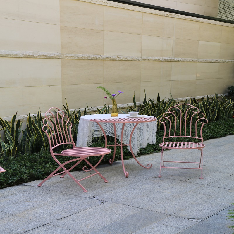Metal Folding Table and Chair Dinning Set pink_005