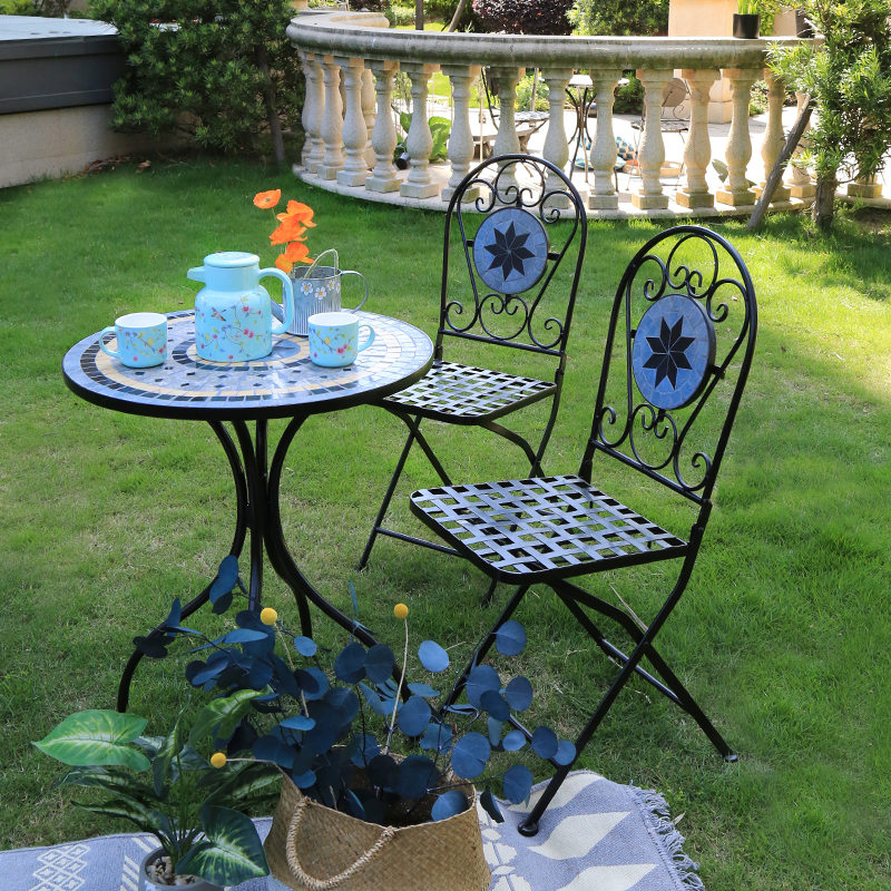 Handicraft Patio Garden Foldable Mosaic Table And Chair furniture set Featured Image