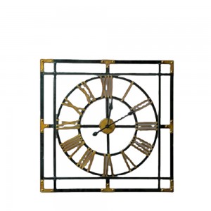 Hot Sale Square Wall Clock Retro Design Black Gold drawing Clock Metal Decorative 35470