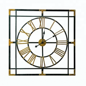 Hot Sale Square Wall Clock Retro Design Black Gold drawing Clock Metal Decorative 35470