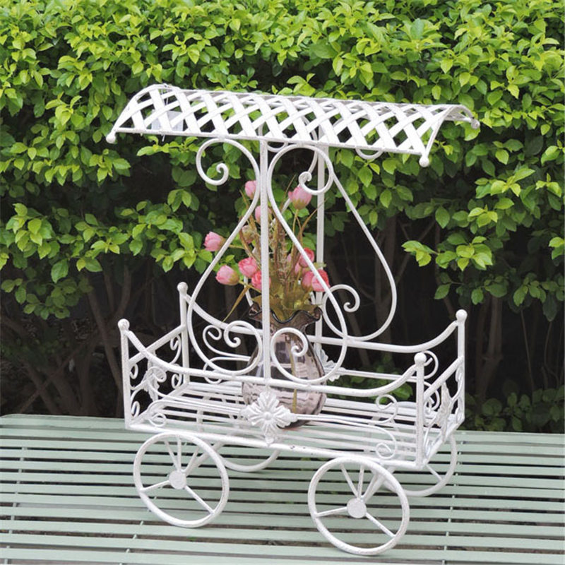 Vintage Garden Flower Plant Stand Pots Wedding Carriage Cart With Wheel 6954 Featured Image