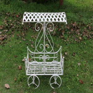 Vintage Garden Flower Plant Stand Pots Wedding Carriage Cart With Wheel 6954