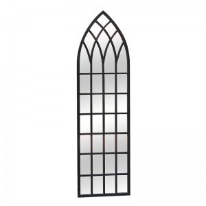 Antique Rustic Arched Finished Metal Wall Mirror Black Frame Window Pane Decoration for Living Room Entryway 80250