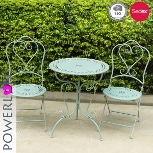 Wrought Iron Antique Folding 2 Chairs and 1 Table Outdoor Garden patio 3pc Metal Folding Bistro Set 6242