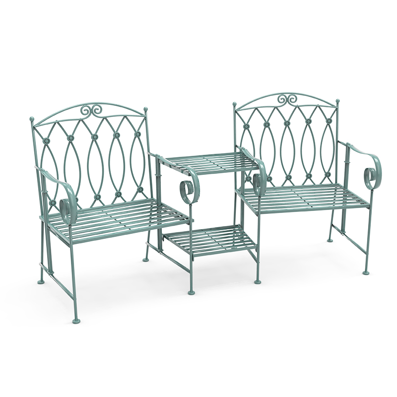 Wrought Iron Garden Outdoor Storage Bench with Two Chairs 38335