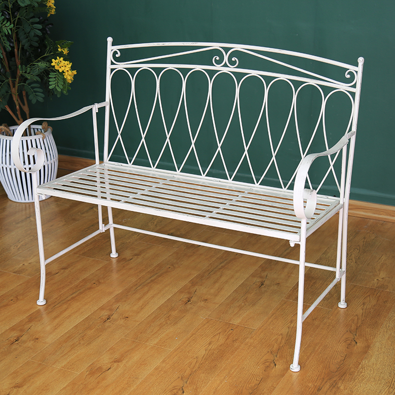 Wrought Iron Outdoor Patio Garden Bench Antique White Decorative Patio Benches Sets 38474_01