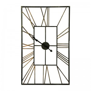 Industrial Style Rectangle Wrought Iron Hand Made Antique Home Garden Designer Wall Clock Black Decoration 35472